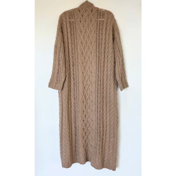 Naadam Wool Cashmere Long Cable Knit Cardigan Duster Open Front Neutral Knitwear - Picture 2 of 12